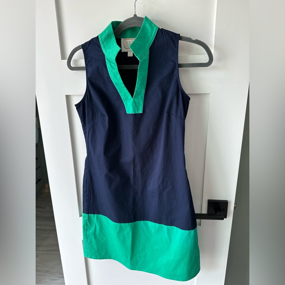 Sail to Sable Colorblock Dress Navy Blue Kelly-Green Size XS